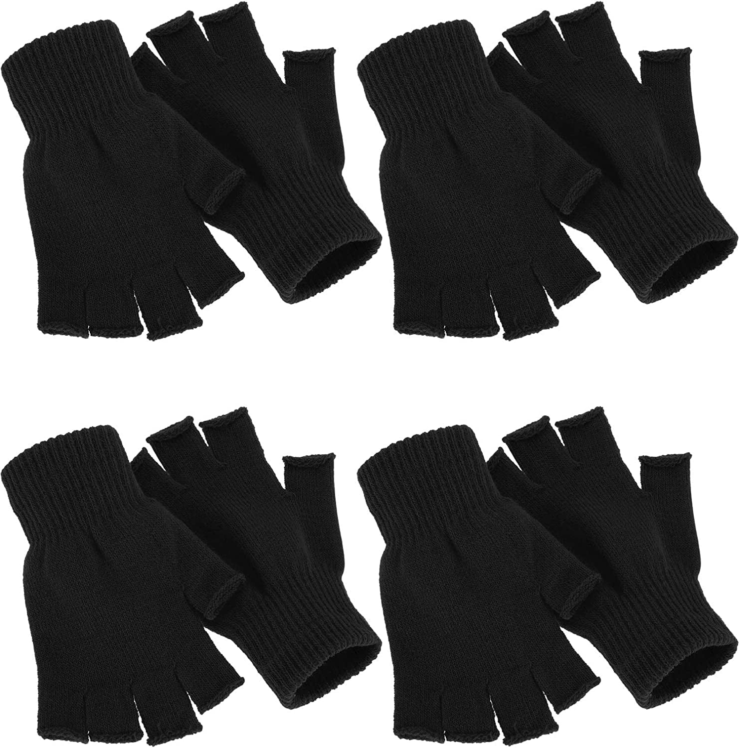 4 Pairs Winter Half Finger Gloves Knitted Fingerless Mittens Warm Stretchy Gloves for Men and Women Apparel & Accessories > Clothing Accessories > Gloves & Mittens SATINIOR Black