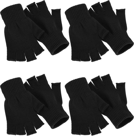 4 Pairs Winter Half Finger Gloves Knitted Fingerless Mittens Warm Stretchy Gloves for Men and Women Apparel & Accessories > Clothing Accessories > Gloves & Mittens SATINIOR Black