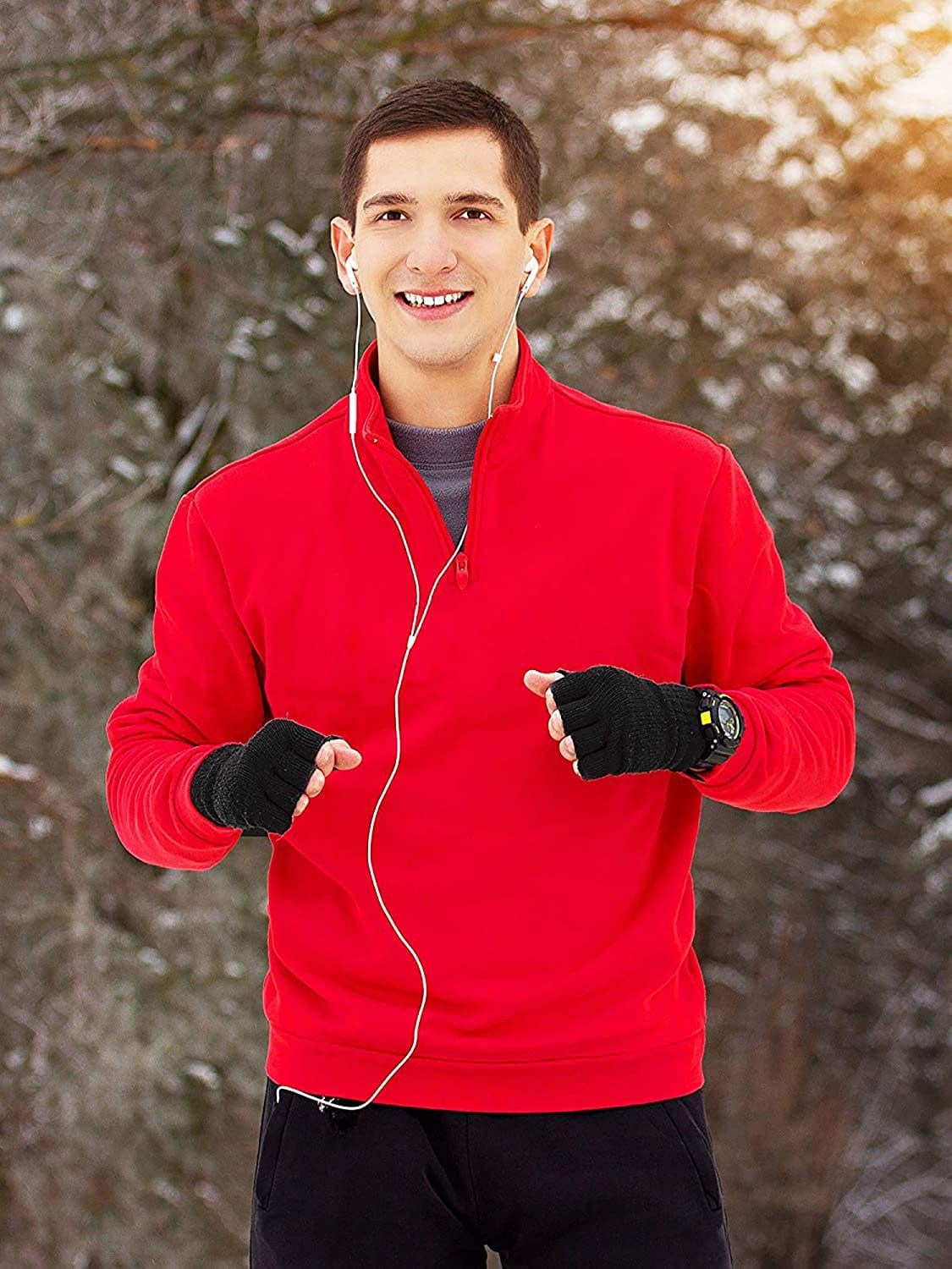 4 Pairs Winter Half Finger Gloves Knitted Fingerless Mittens Warm Stretchy Gloves for Men and Women Apparel & Accessories > Clothing Accessories > Gloves & Mittens SATINIOR