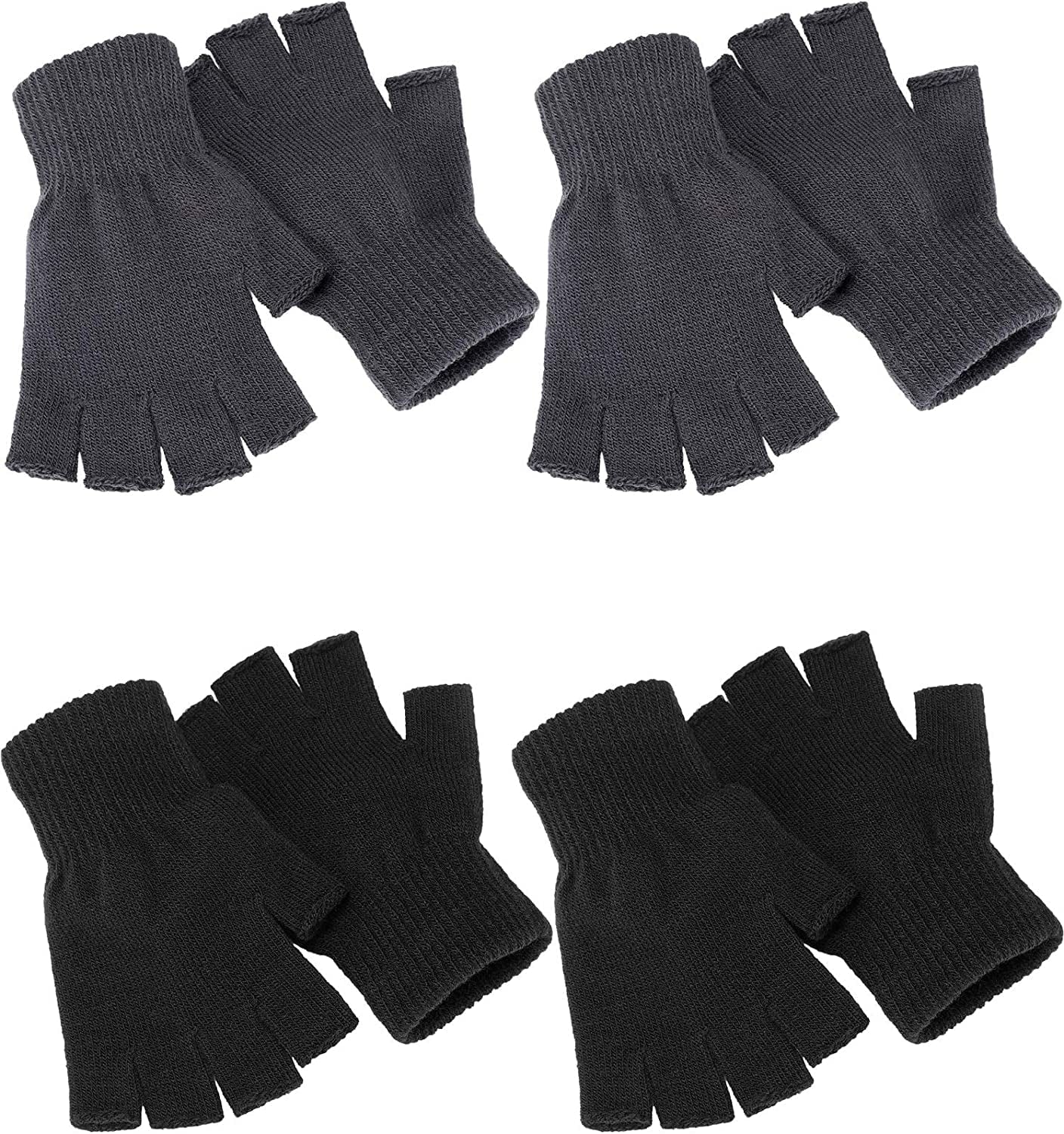 4 Pairs Winter Half Finger Gloves Knitted Fingerless Mittens Warm Stretchy Gloves for Men and Women Apparel & Accessories > Clothing Accessories > Gloves & Mittens SATINIOR Black, Grey