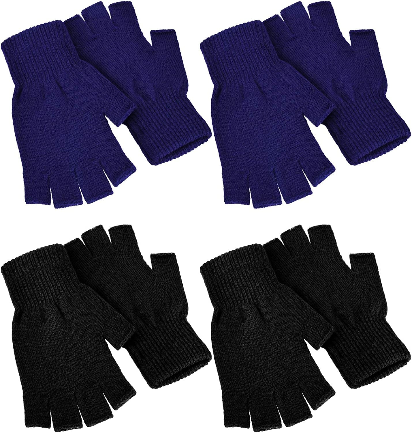 4 Pairs Winter Half Finger Gloves Knitted Fingerless Mittens Warm Stretchy Gloves for Men and Women Apparel & Accessories > Clothing Accessories > Gloves & Mittens SATINIOR Black, Navy
