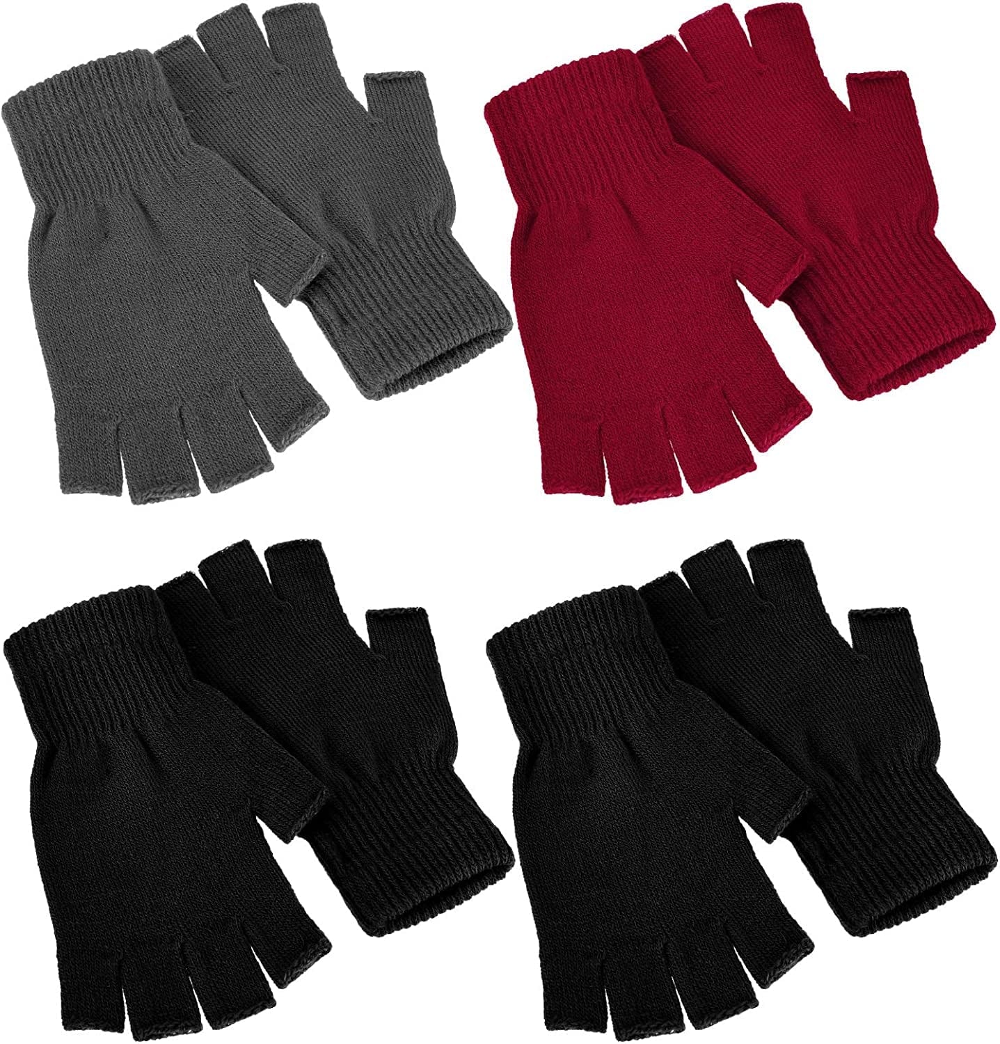 4 Pairs Winter Half Finger Gloves Knitted Fingerless Mittens Warm Stretchy Gloves for Men and Women Apparel & Accessories > Clothing Accessories > Gloves & Mittens SATINIOR Black, Navy, Red