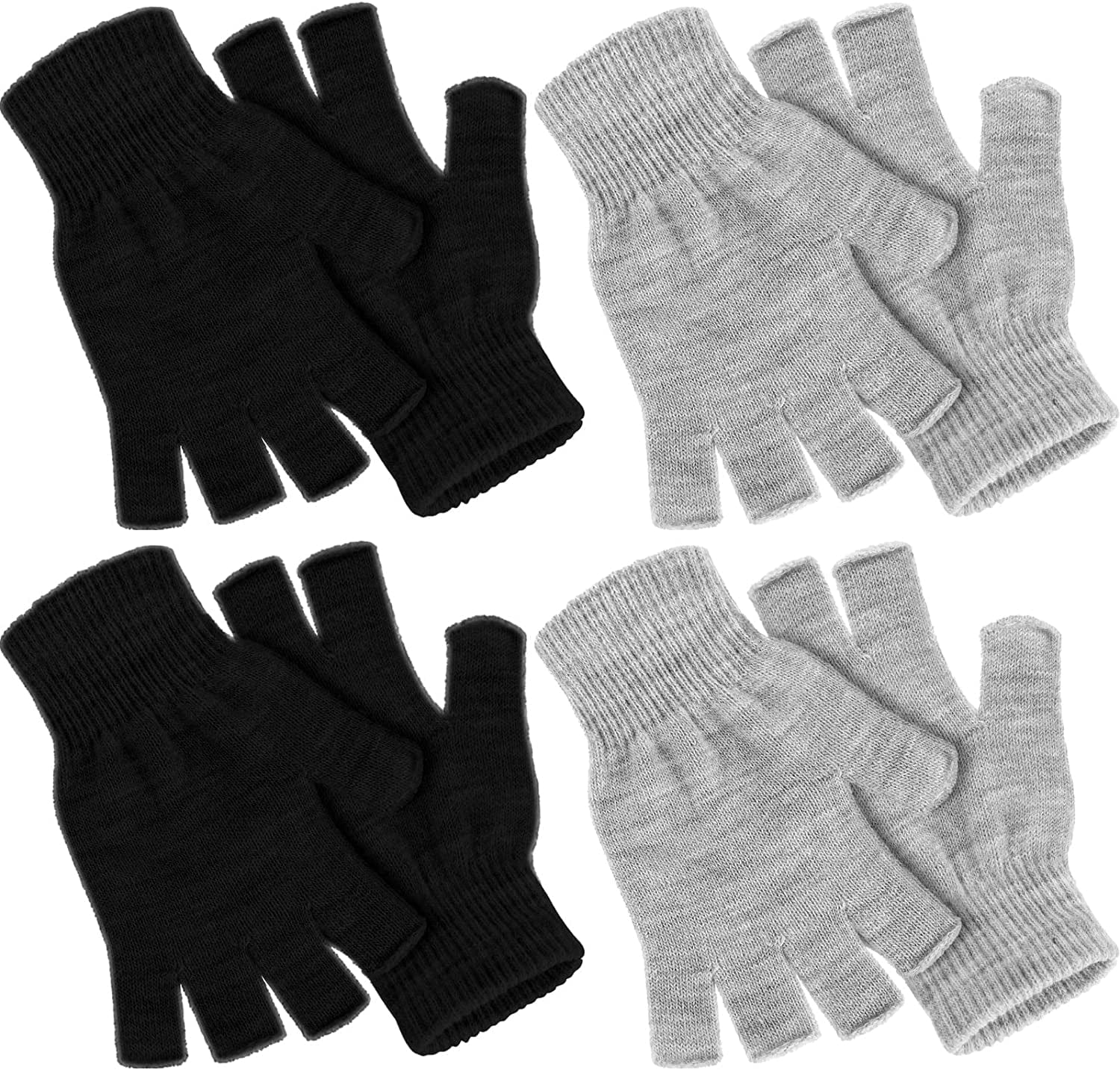 4 Pairs Winter Half Finger Gloves Knitted Fingerless Mittens Warm Stretchy Gloves for Men and Women Apparel & Accessories > Clothing Accessories > Gloves & Mittens SATINIOR Black, Light Grey