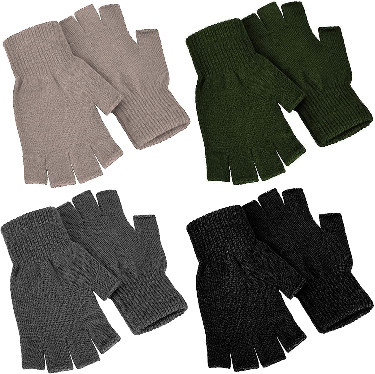 4 Pairs Winter Half Finger Gloves Knitted Fingerless Mittens Warm Stretchy Gloves for Men and Women Apparel & Accessories > Clothing Accessories > Gloves & Mittens SATINIOR Black, Dark Grey, Khaki, Dark Green