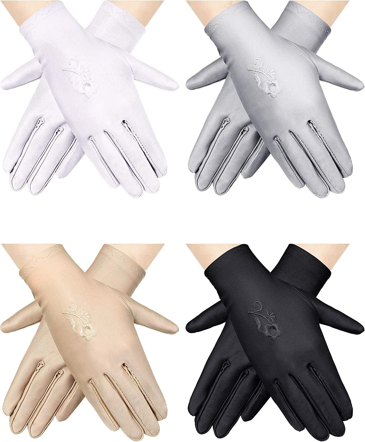 4 Pairs Women Sun Protective Gloves Sunscreen Gloves UV Protection Gloves Outdoor Driving Gloves (Black, White, Grey, Apricot Color) Apparel & Accessories > Clothing Accessories > Gloves & Mittens SATINIOR