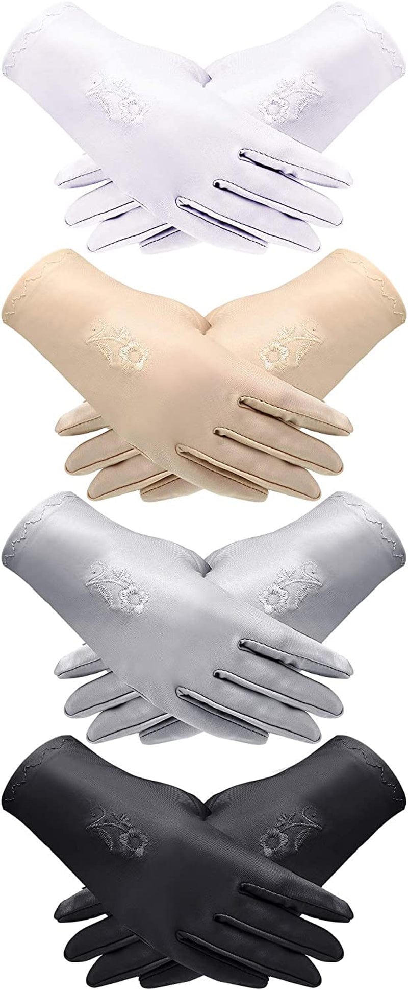 4 Pairs Women Sun Protective Gloves Sunscreen Gloves UV Protection Gloves Outdoor Driving Gloves (Black, White, Grey, Apricot Color) Apparel & Accessories > Clothing Accessories > Gloves & Mittens SATINIOR