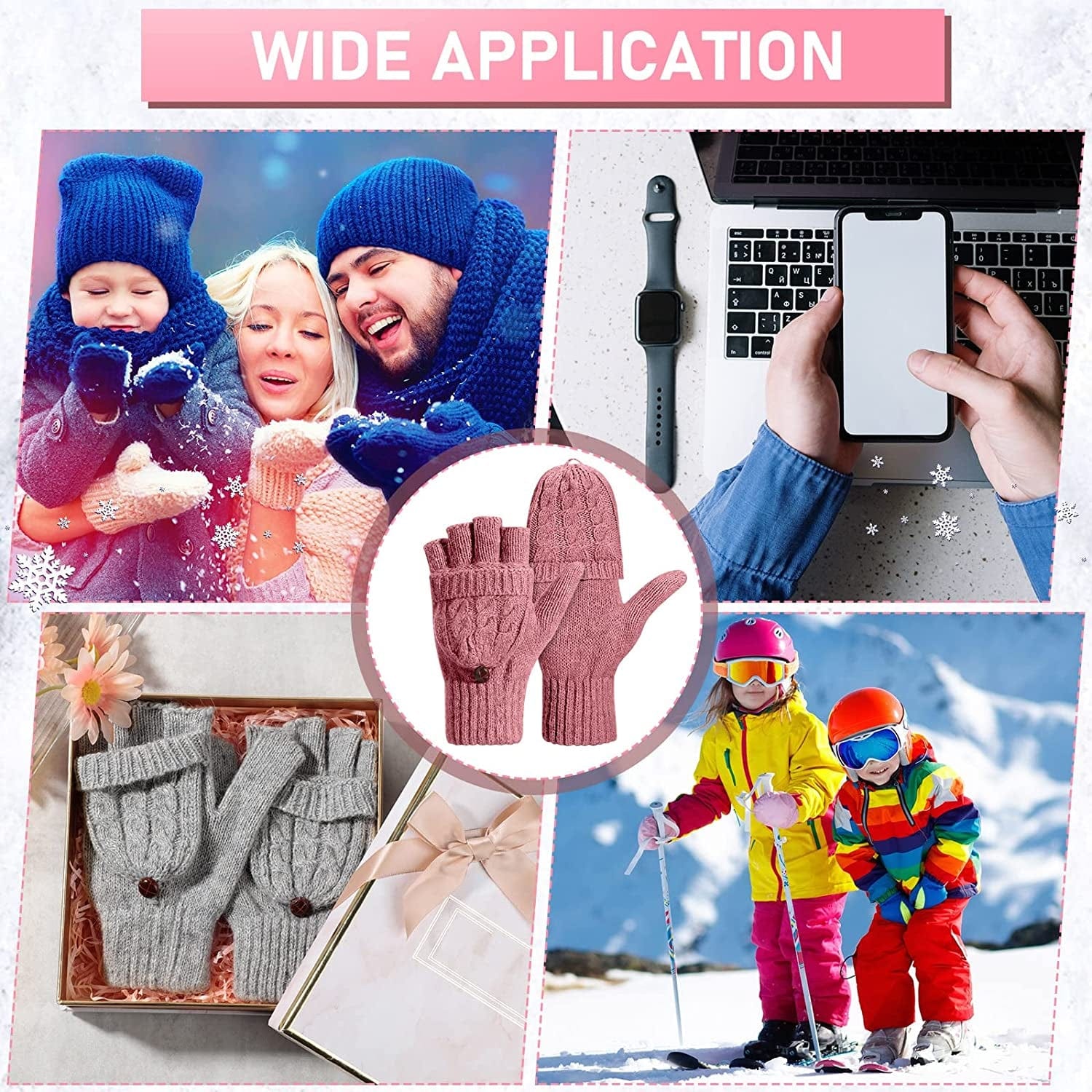 4 Pairs Women Winter Convertible Gloves Fingerless Mittens Warm Knit Flip Wool Gloves Knitted Half Finger Gloves with Cover Apparel & Accessories > Clothing Accessories > Gloves & Mittens Tarpop