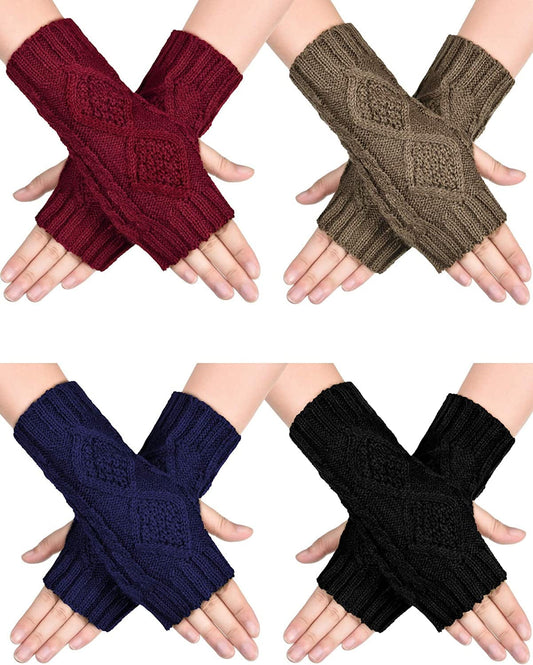 4 Pairs Women Winter Warm Knit Fingerless Gloves Thumbhole Arm Warmers Mittens Apparel & Accessories > Clothing Accessories > Gloves & Mittens SATINIOR Black, Navy Blue, Khaki, Wine Red 4