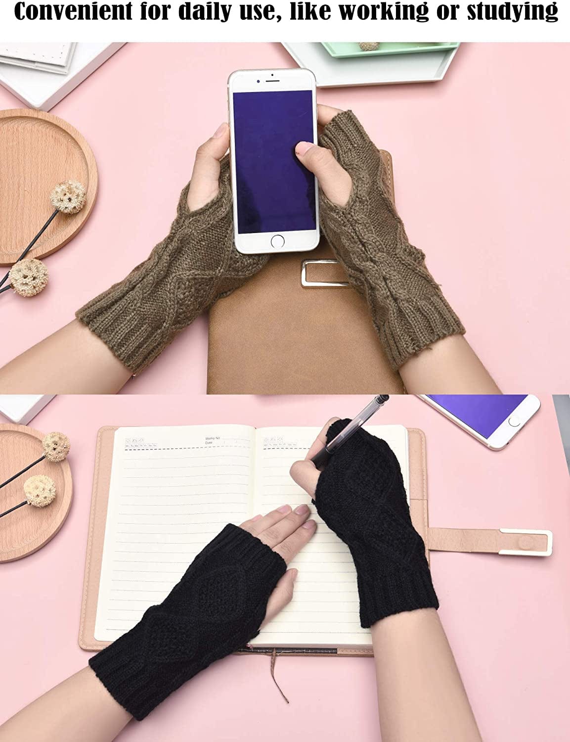 4 Pairs Women Winter Warm Knit Fingerless Gloves Thumbhole Arm Warmers Mittens Apparel & Accessories > Clothing Accessories > Gloves & Mittens SATINIOR