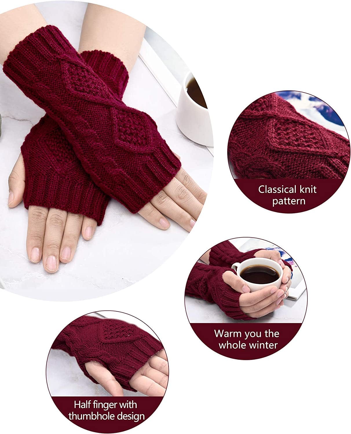 4 Pairs Women Winter Warm Knit Fingerless Gloves Thumbhole Arm Warmers Mittens Apparel & Accessories > Clothing Accessories > Gloves & Mittens SATINIOR