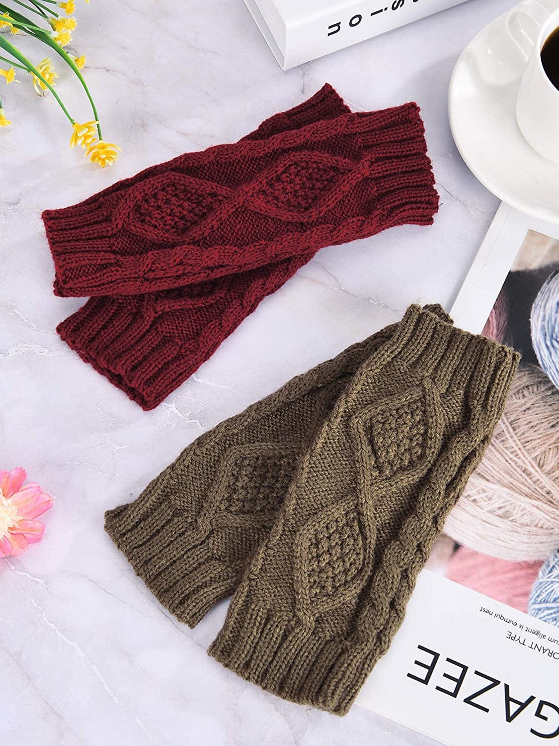 4 Pairs Women Winter Warm Knit Fingerless Gloves Thumbhole Arm Warmers Mittens Apparel & Accessories > Clothing Accessories > Gloves & Mittens SATINIOR