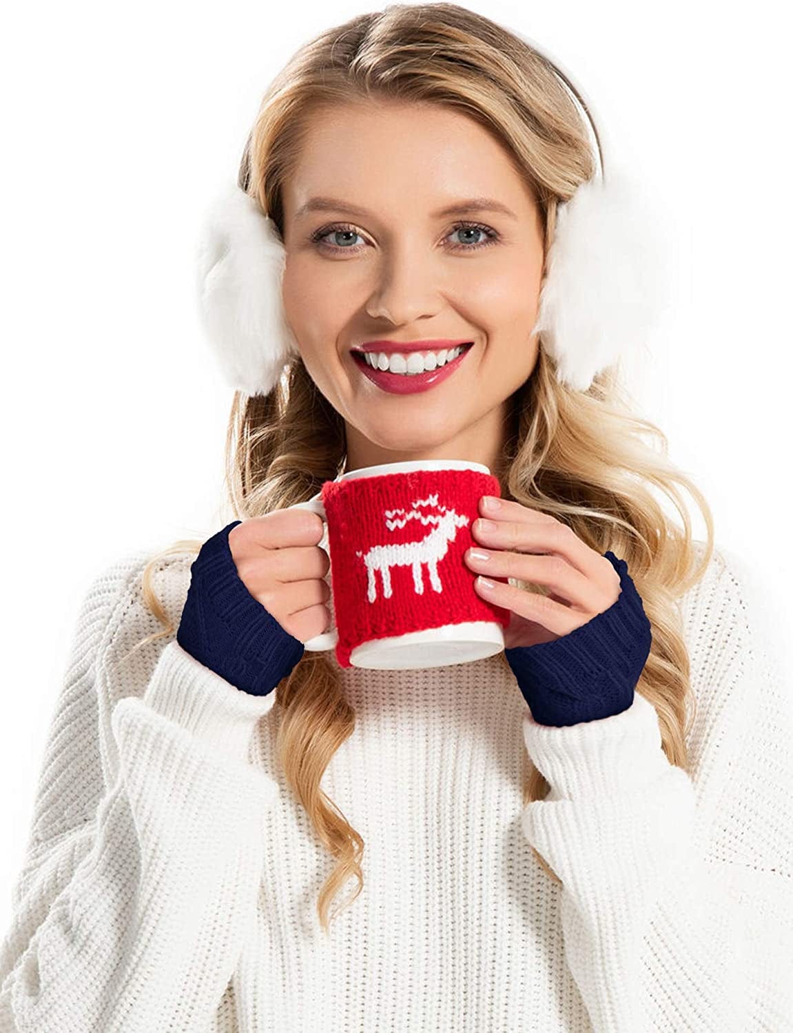 4 Pairs Women Winter Warm Knit Fingerless Gloves Thumbhole Arm Warmers Mittens Apparel & Accessories > Clothing Accessories > Gloves & Mittens SATINIOR