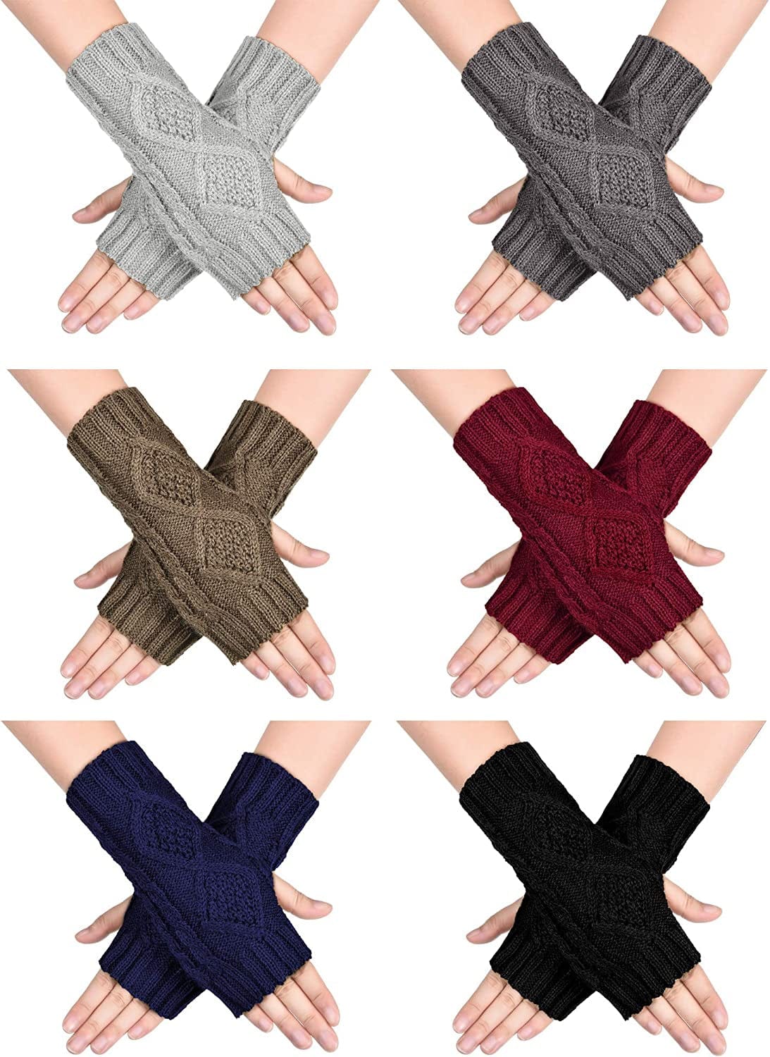 4 Pairs Women Winter Warm Knit Fingerless Gloves Thumbhole Arm Warmers Mittens Apparel & Accessories > Clothing Accessories > Gloves & Mittens SATINIOR Black, Dark Grey, Light Grey, Khaki, Navy Blue, Wine Red 6
