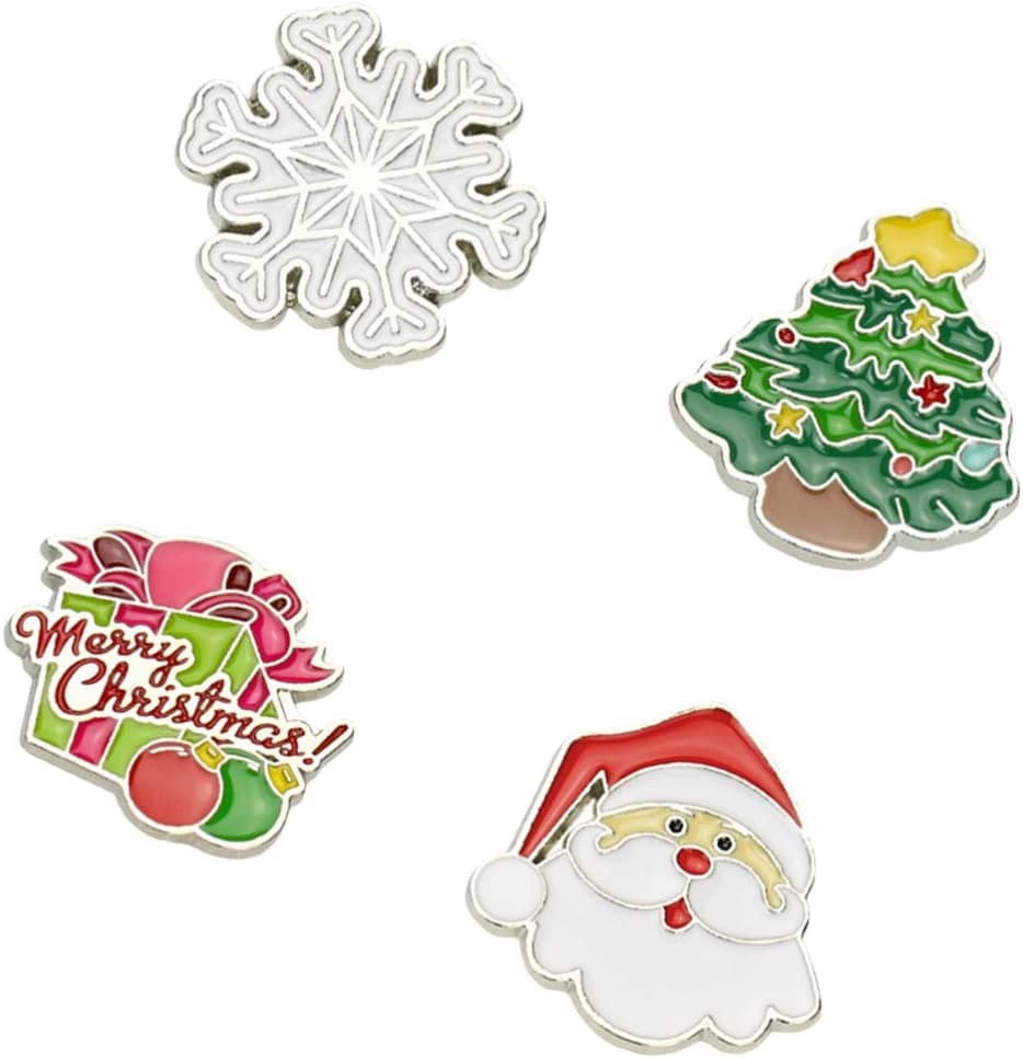 4 Pcs Enamel Christmas Brooch Pins Jewelry Xmas Tree Santa Snowflake Badge Clasp Lapel Collar Corsage for Woman Kids Holiday Xmas Gift Party Wedding