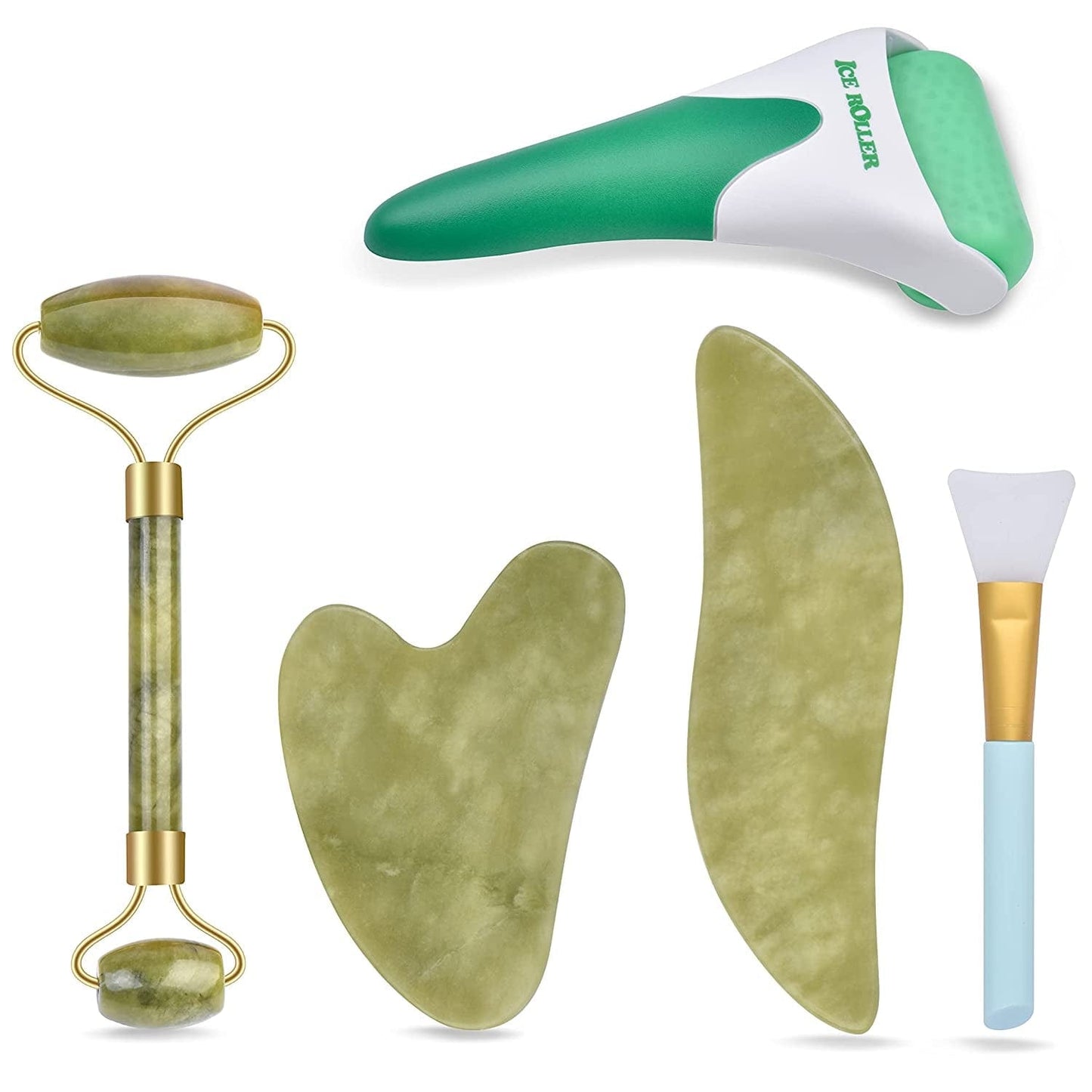 4-Pcs Jade Roller & Gua Sha Set, Facial Roller Massager with Gua Sha Scraping Tool, Jade Stone Massager for Anti-Aging, Slimming & Firming, Rejuvenate Face and Neck, Remove Wrinkles & Eye Puffiness Health & Beauty > Personal Care > Cosmetics > Cosmetic Tools > Skin Care Tools Charmonic 6 Pcs-green