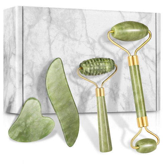 4-Pcs Jade Roller & Gua Sha Set, Facial Roller Massager with Gua Sha Scraping Tool, Jade Stone Massager for Anti-Aging, Slimming & Firming, Rejuvenate Face and Neck, Remove Wrinkles & Eye Puffiness Health & Beauty > Personal Care > Cosmetics > Cosmetic Tools > Skin Care Tools Charmonic 4 Pcs-Green