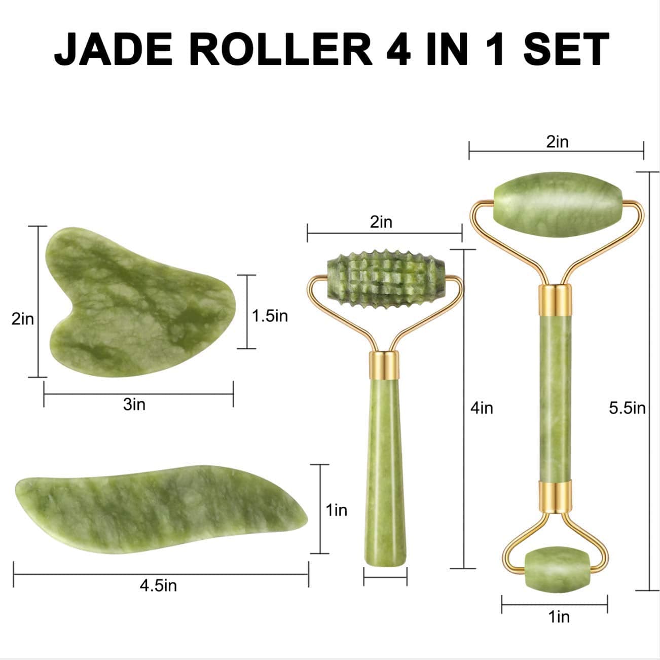 4-Pcs Jade Roller & Gua Sha Set, Facial Roller Massager with Gua Sha Scraping Tool, Jade Stone Massager for Anti-Aging, Slimming & Firming, Rejuvenate Face and Neck, Remove Wrinkles & Eye Puffiness Health & Beauty > Personal Care > Cosmetics > Cosmetic Tools > Skin Care Tools Charmonic