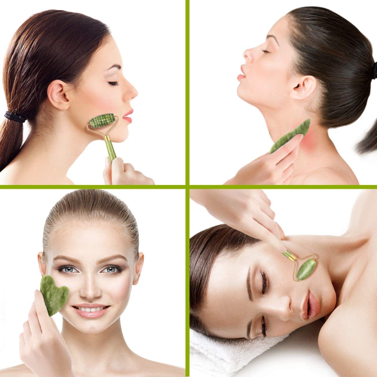 4-Pcs Jade Roller & Gua Sha Set, Facial Roller Massager with Gua Sha Scraping Tool, Jade Stone Massager for Anti-Aging, Slimming & Firming, Rejuvenate Face and Neck, Remove Wrinkles & Eye Puffiness Health & Beauty > Personal Care > Cosmetics > Cosmetic Tools > Skin Care Tools Charmonic
