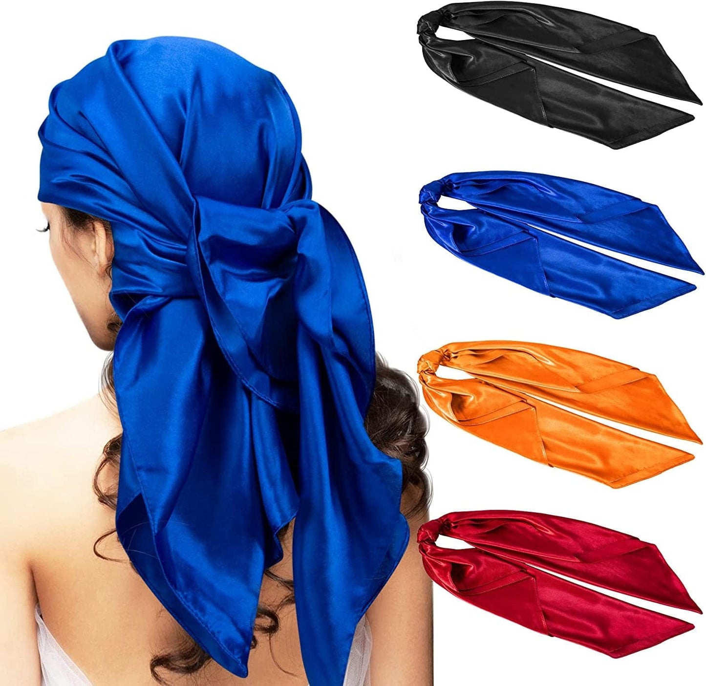 4 Pcs Silk Feeling Head Scarf for Women, 35 X 35 Inches Silky Satin Neck Head Hair Scarf for Women Fashion Gifts Apparel & Accessories > Clothing Accessories > Bandanas & Headties Chalier Fashion Black