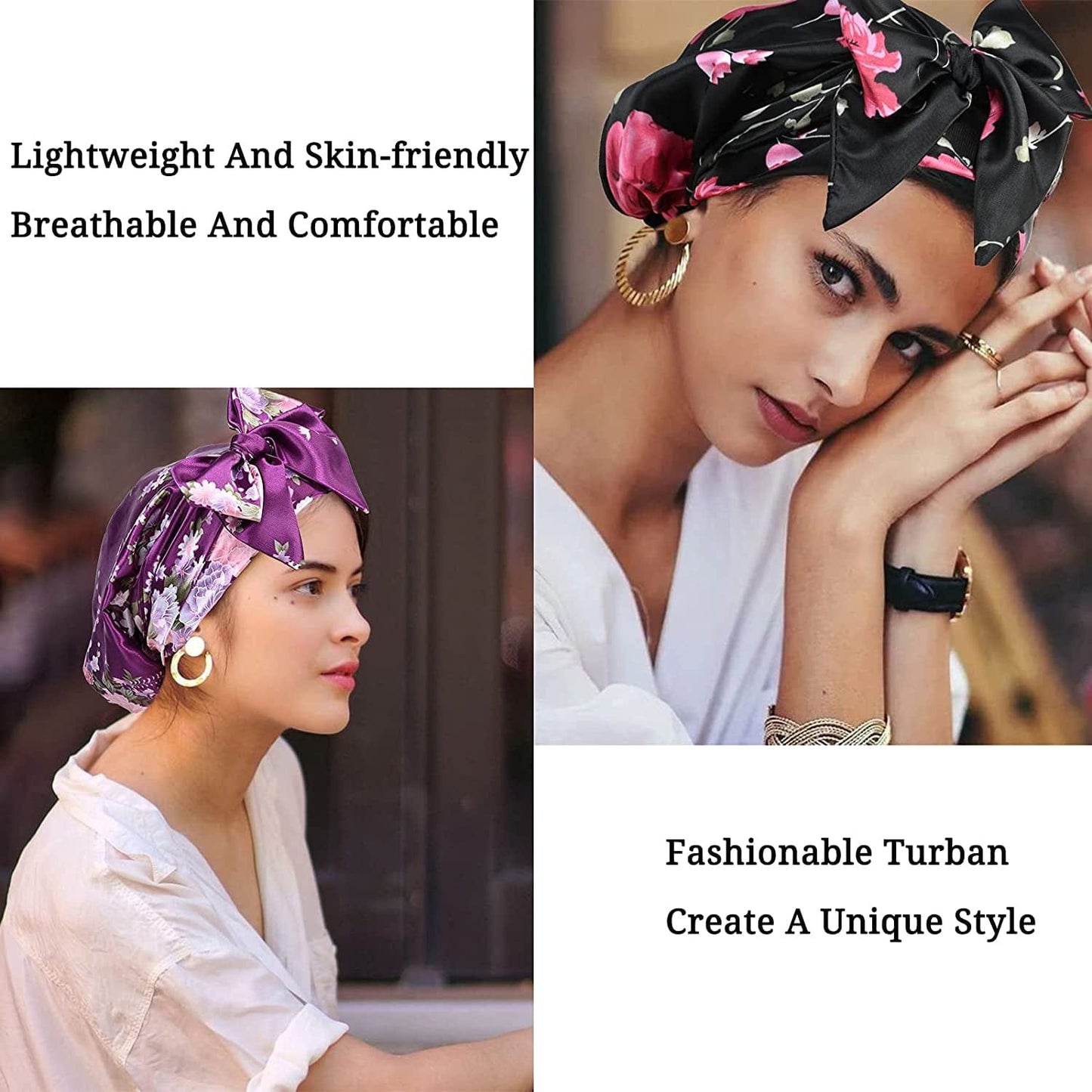 4 Piece Soft Satin Head Scarf Sleeping Cap Turbans Head Cover Bonnet Head Wear for Women (Set of 4) Apparel & Accessories > Clothing Accessories > Headwear YMHPRIDE