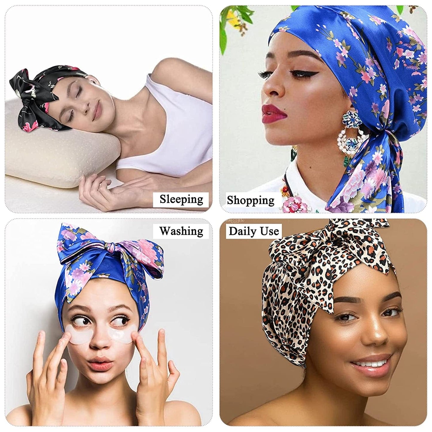 4 Piece Soft Satin Head Scarf Sleeping Cap Turbans Head Cover Bonnet Head Wear for Women (Set of 4) Apparel & Accessories > Clothing Accessories > Headwear YMHPRIDE
