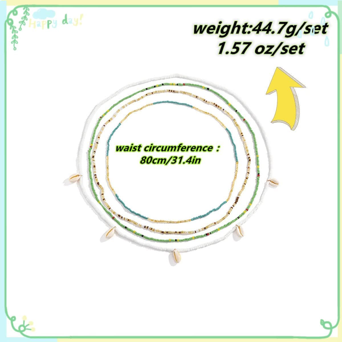 4 Piece Summer Boho Jewelry Waist Bead Set Colourful Shell Layered Beaded Belly Chains Bead African Waist Bead Body Chain Bikini Jewelry for Women and Girls Apparel & Accessories > Jewelry > Body Jewelry Fodmua