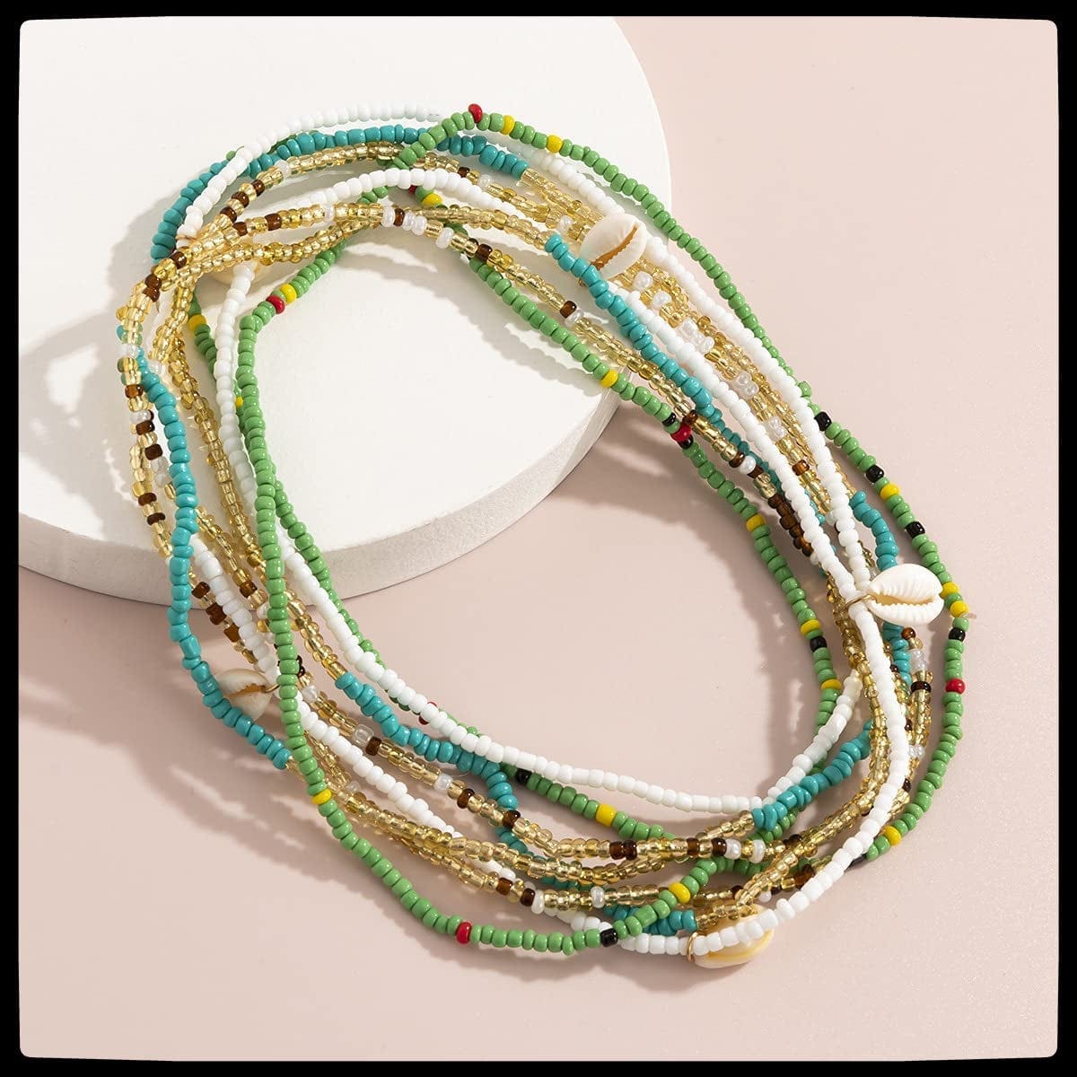 4 Piece Summer Boho Jewelry Waist Bead Set Colourful Shell Layered Beaded Belly Chains Bead African Waist Bead Body Chain Bikini Jewelry for Women and Girls Apparel & Accessories > Jewelry > Body Jewelry Fodmua