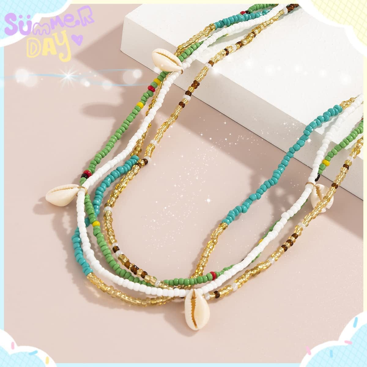 4 Piece Summer Boho Jewelry Waist Bead Set Colourful Shell Layered Beaded Belly Chains Bead African Waist Bead Body Chain Bikini Jewelry for Women and Girls Apparel & Accessories > Jewelry > Body Jewelry Fodmua