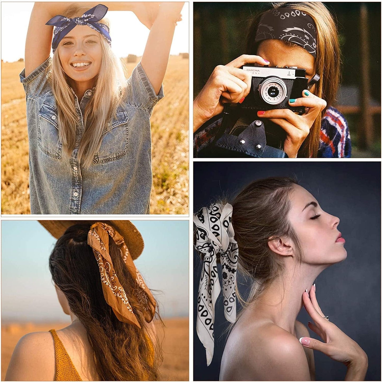 4 Pieces 27 Inch Satin Headband Scarves Silk Feeling Bandana Boho Head Scarves for Women Girls Apparel & Accessories > Clothing Accessories > Bandanas & Headties Syhood