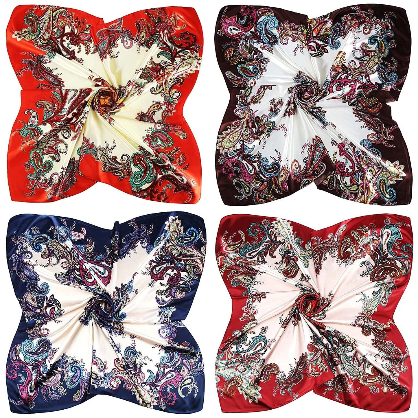4 Pieces 35 Inch Satin Head Scarves Large Square Silky Feeling Headband Satin Boho Hair Bandanas for Women Girls (Elegant Series) Apparel & Accessories > Clothing Accessories > Bandanas & Headties Honoson