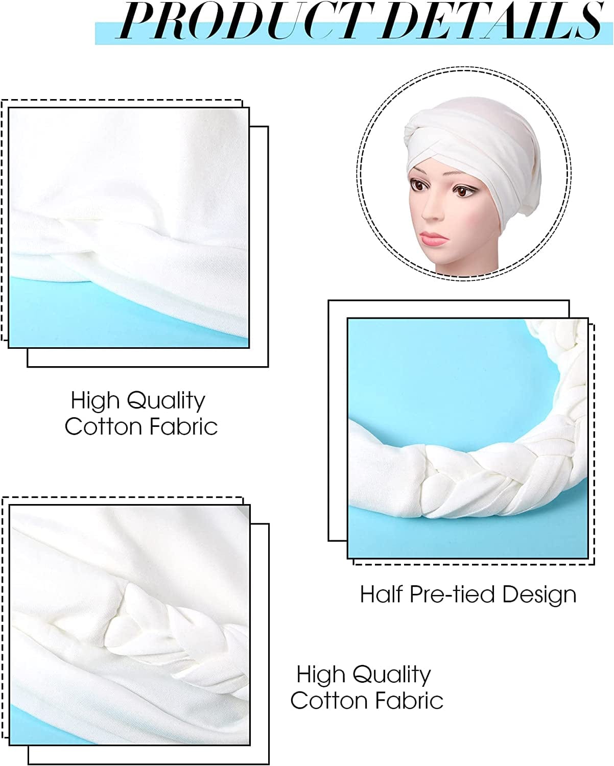 4 Pieces African Women Turban Cap Beaded Headscarf Beanie Twisted Braid Wrap Hat Faux Pearl Headwrap Apparel & Accessories > Clothing Accessories > Hats SATINIOR