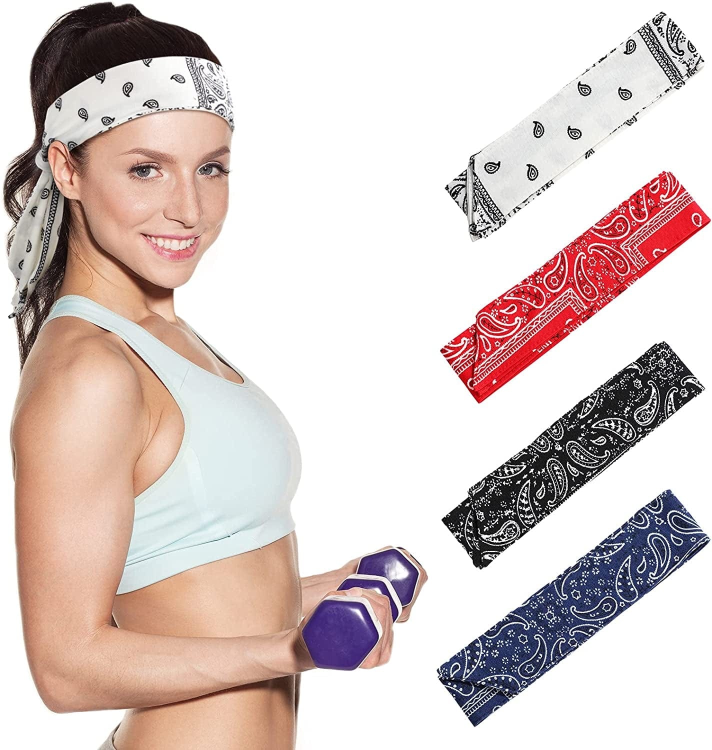 4 Pieces Bandana Headband for Men, Tie Headbands for Women, Sports Running Athletic Hair Head Band Sweat Wicking Adjustable Non Slip Karate Headband for Yoga Workout Apparel & Accessories > Clothing Accessories > Bandanas & Headties Jutom