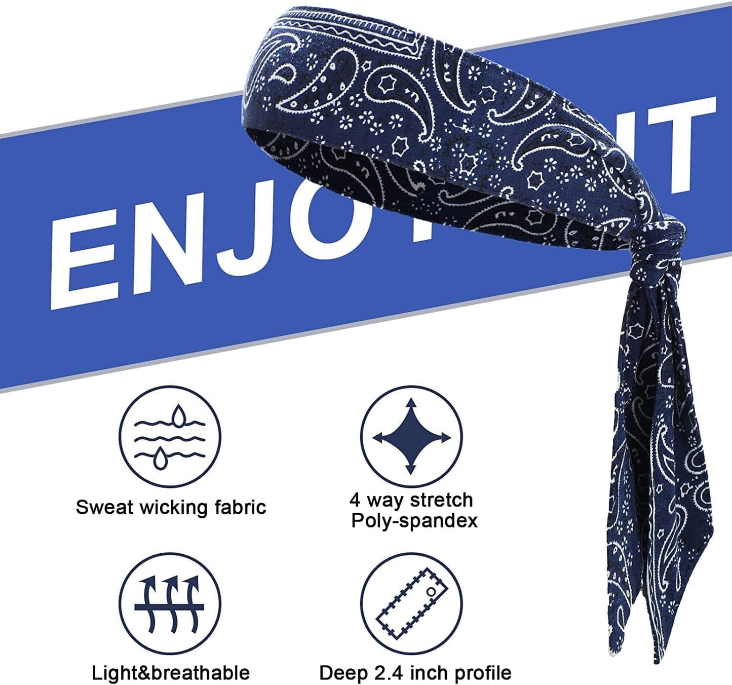 4 Pieces Bandana Headband for Men, Tie Headbands for Women, Sports Running Athletic Hair Head Band Sweat Wicking Adjustable Non Slip Karate Headband for Yoga Workout Apparel & Accessories > Clothing Accessories > Bandanas & Headties Jutom