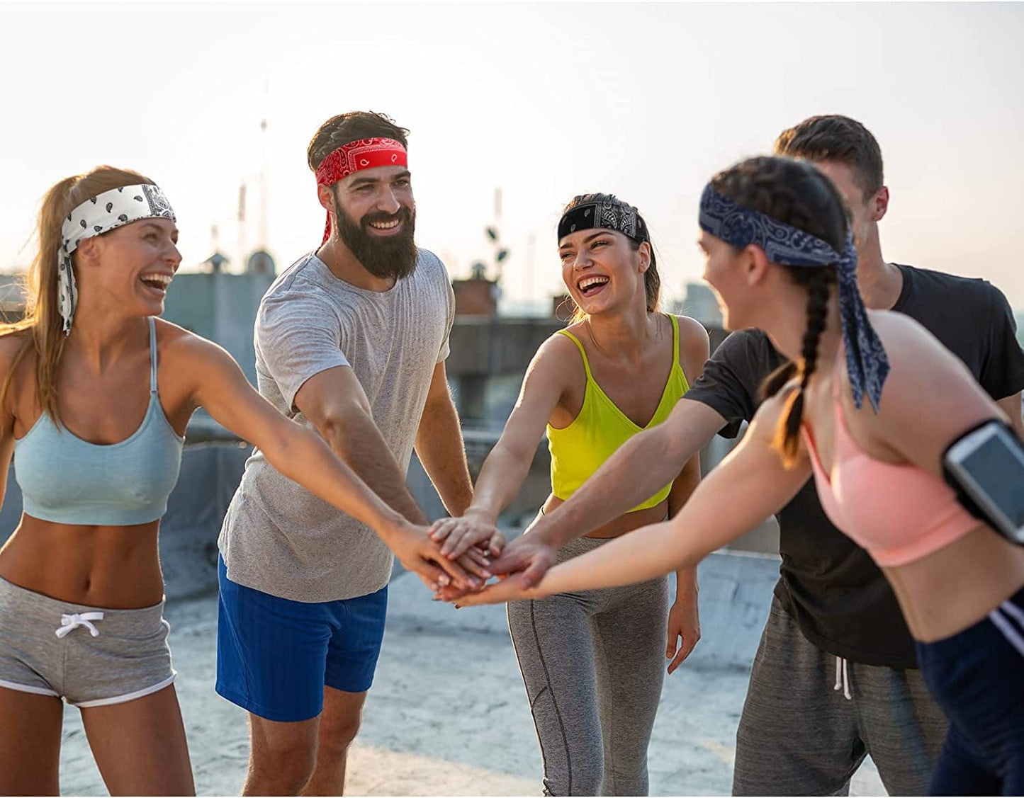 4 Pieces Bandana Headband for Men, Tie Headbands for Women, Sports Running Athletic Hair Head Band Sweat Wicking Adjustable Non Slip Karate Headband for Yoga Workout Apparel & Accessories > Clothing Accessories > Bandanas & Headties Jutom