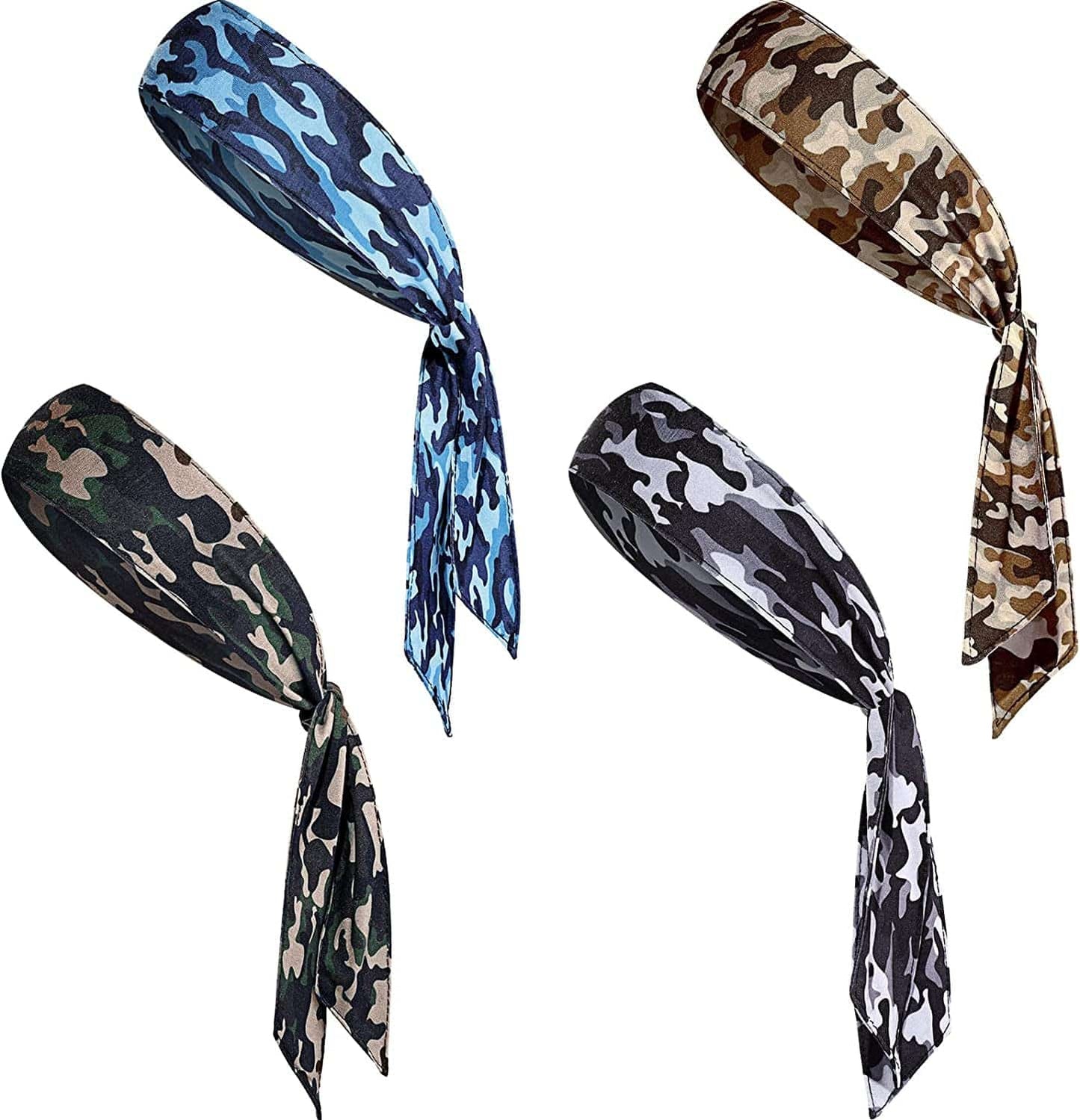4 Pieces Bandana Headband for Men, Tie Headbands for Women, Sports Running Athletic Hair Head Band Sweat Wicking Adjustable Non Slip Karate Headband for Yoga Workout Apparel & Accessories > Clothing Accessories > Bandanas & Headties Jutom Camouflage Style