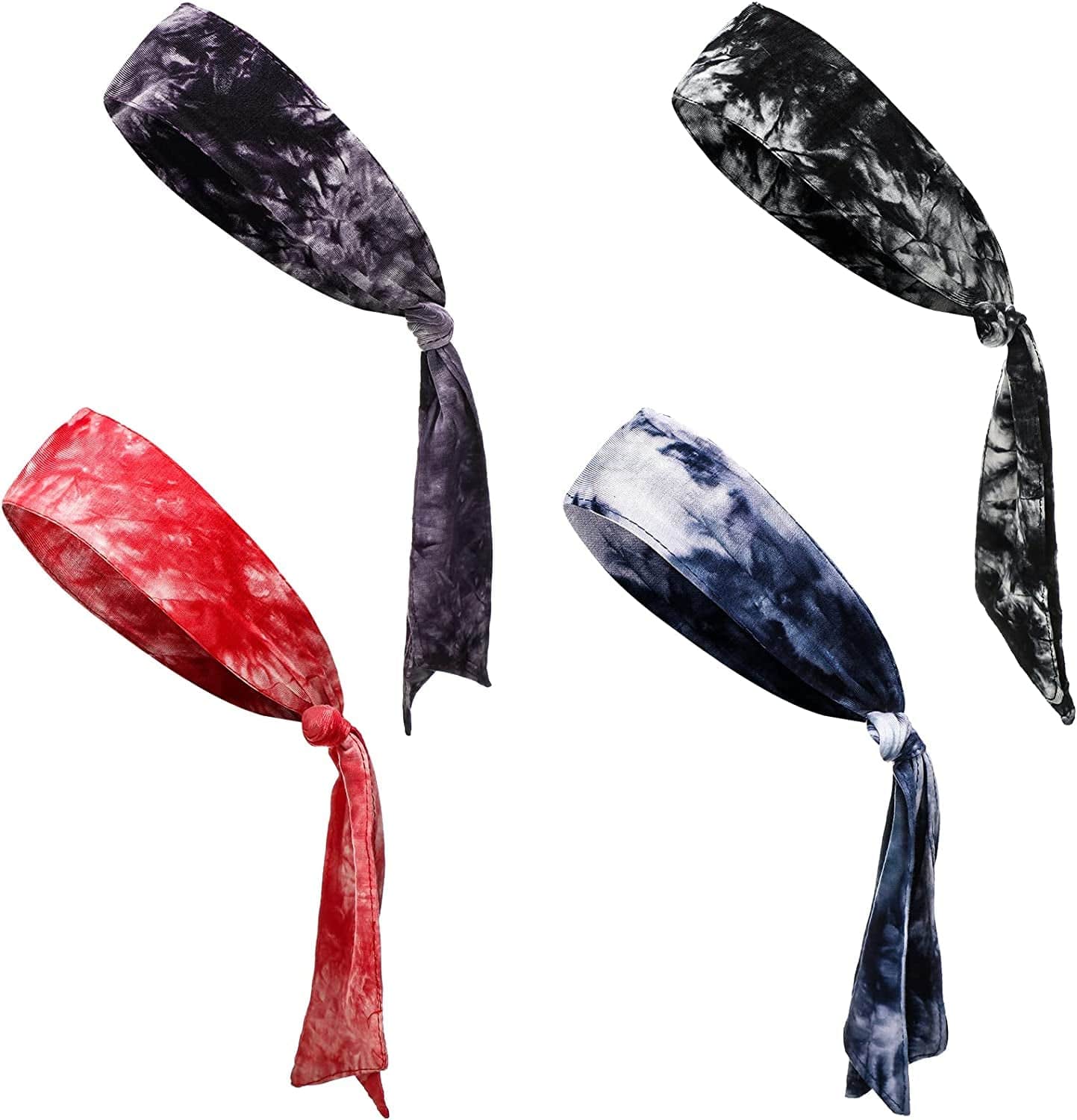 4 Pieces Bandana Headband for Men, Tie Headbands for Women, Sports Running Athletic Hair Head Band Sweat Wicking Adjustable Non Slip Karate Headband for Yoga Workout Apparel & Accessories > Clothing Accessories > Bandanas & Headties Jutom Modern Style