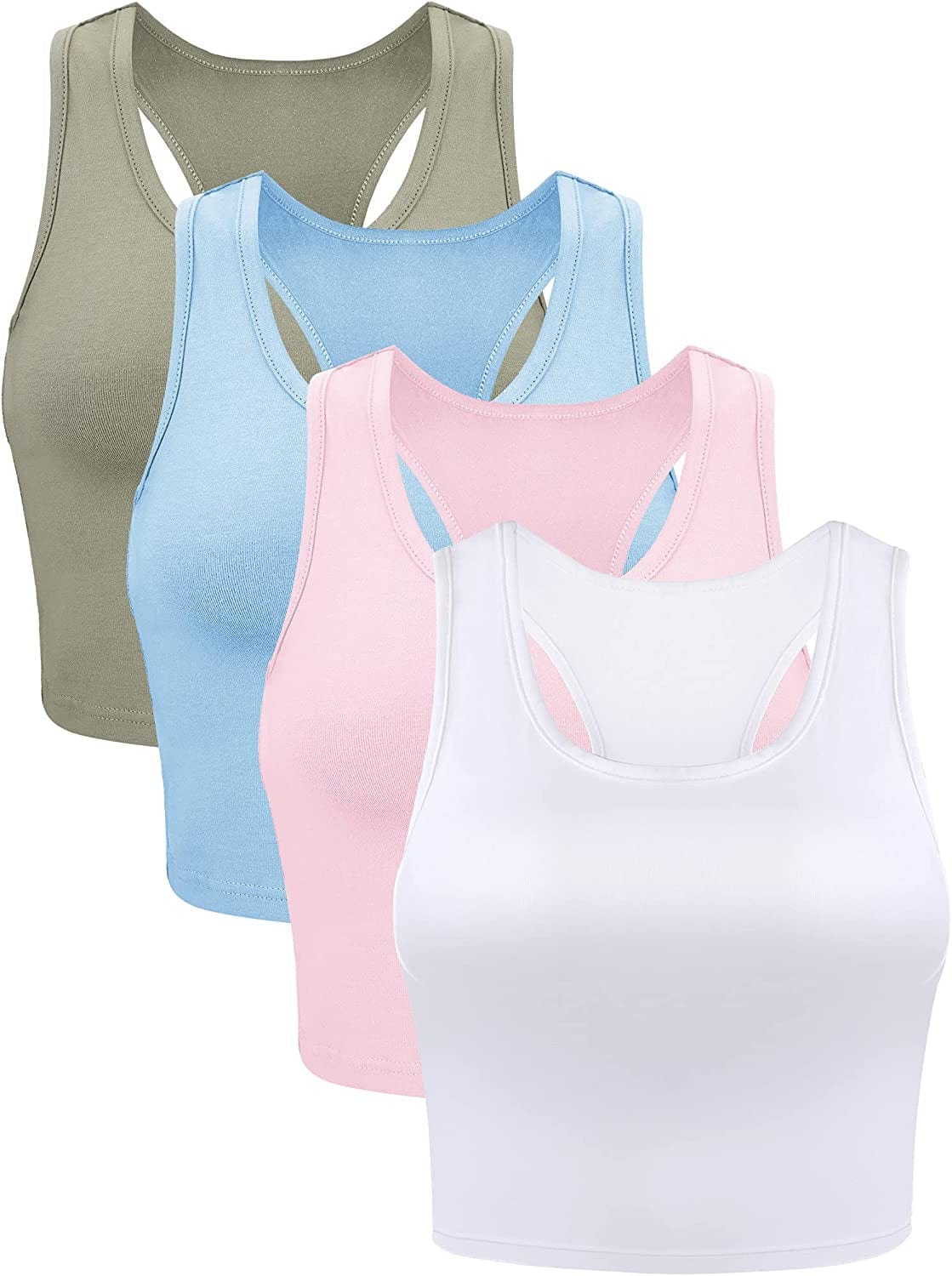 4 Pieces Basic Crop Tank Tops Sleeveless Racerback Crop Cami Top for Women Retro Color / Small