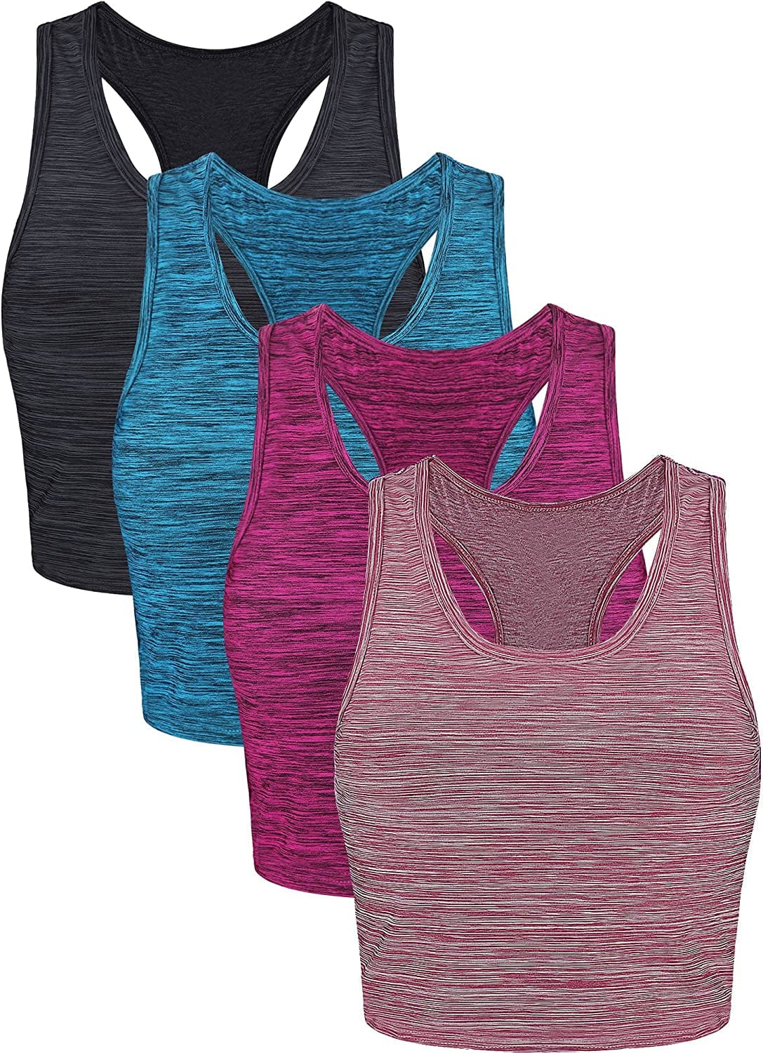 4 Pieces Basic Crop Tank Tops Sleeveless Racerback Crop Cami Top for Women Black, Green, Purple, Orange / Small