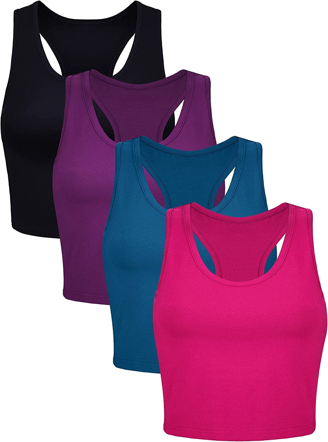 4 Pieces Basic Crop Tank Tops Sleeveless Racerback Crop Cami Top for Women Bright Color / Small