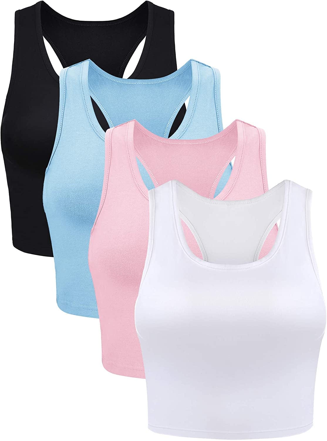 4 Pieces Basic Crop Tank Tops Sleeveless Racerback Crop Sport Top for Women Black, White, Blue, Pink / Small