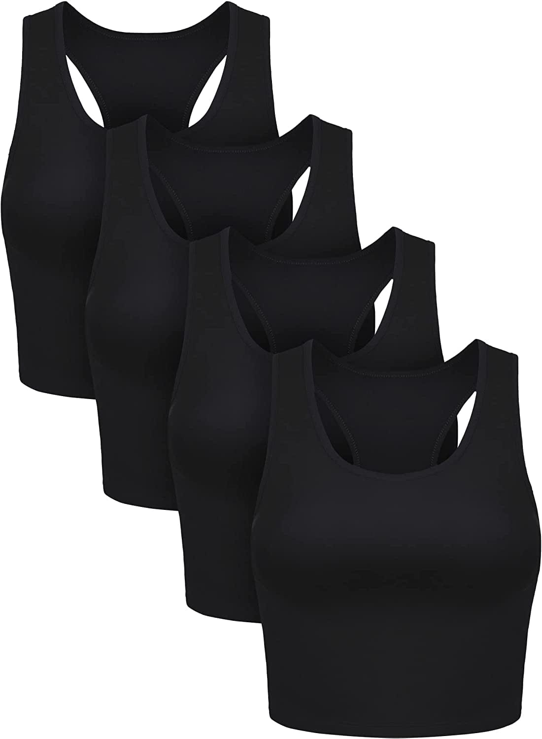 4 Pieces Basic Crop Tank Tops Sleeveless Racerback Crop Sport Top for Women Black / Small