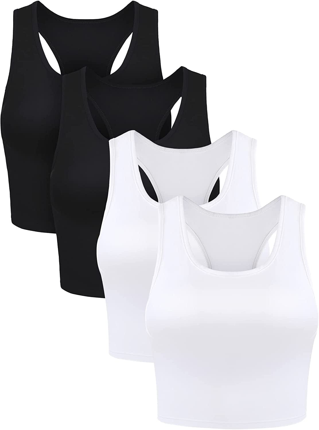4 Pieces Basic Crop Tank Tops Sleeveless Racerback Crop Sport Top for Women Black, White / Small