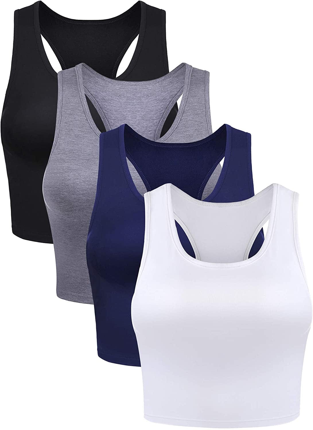 4 Pieces Basic Crop Tank Tops Sleeveless Racerback Crop Sport Top for Women Black, White, Dark Grey, Navy Blue / XX-Large