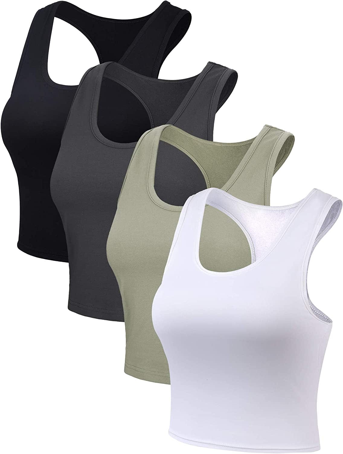 4 Pieces Basic Crop Tank Tops Sleeveless Racerback Crop Sport Top for Women