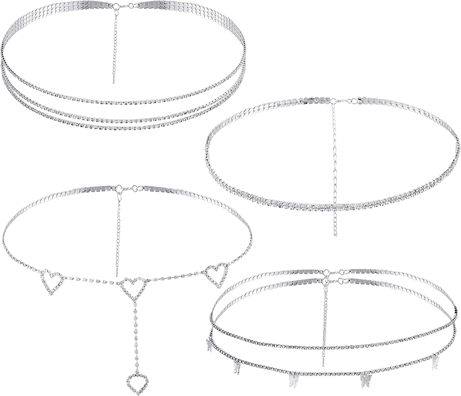 4 Pieces Crystal Boho Waist Chains Rhinestone Belly Chain Jewelry for Women 90S Body Chain Waist Apparel & Accessories > Jewelry > Body Jewelry Sureio