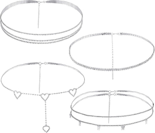 4 Pieces Crystal Boho Waist Chains Rhinestone Belly Chain Jewelry for Women 90S Body Chain Waist Apparel & Accessories > Jewelry > Body Jewelry Sureio