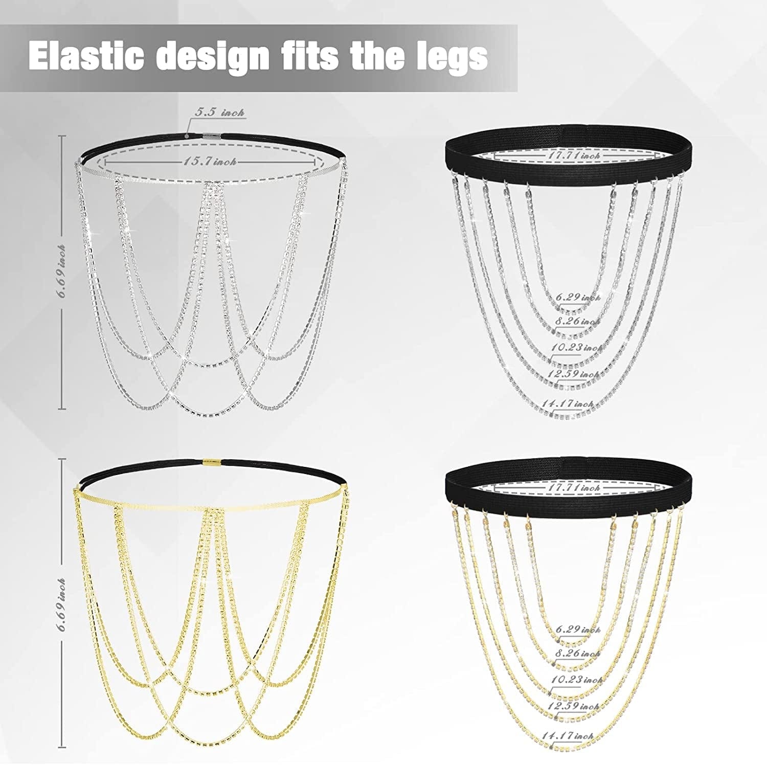 4 Pieces Crystal Leg Chains Thigh Chain Jewelry Rhinestone Sliver Thigh Chain Layered Body Chain Beach Body Chains Thigh Jewelry for Women Girls Rave Party Apparel & Accessories > Jewelry > Body Jewelry Sureio