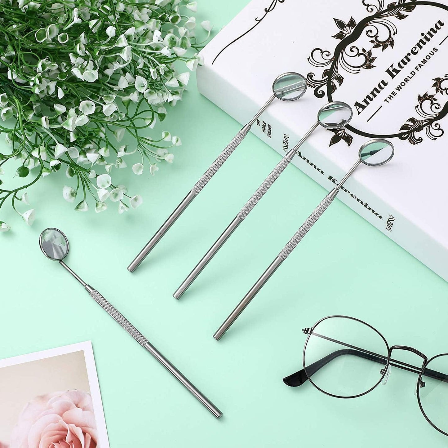 4 Pieces Eyelash Extension Mirror Makeup Detachable Mirrors Dental Mirror Stainless Steel Beauty Tools Mirror Inspection Mirror Dental Tool Inspect Instrument for Observing Small Details Health & Beauty > Personal Care > Cosmetics > Cosmetic Tools > Makeup Tools Maitys