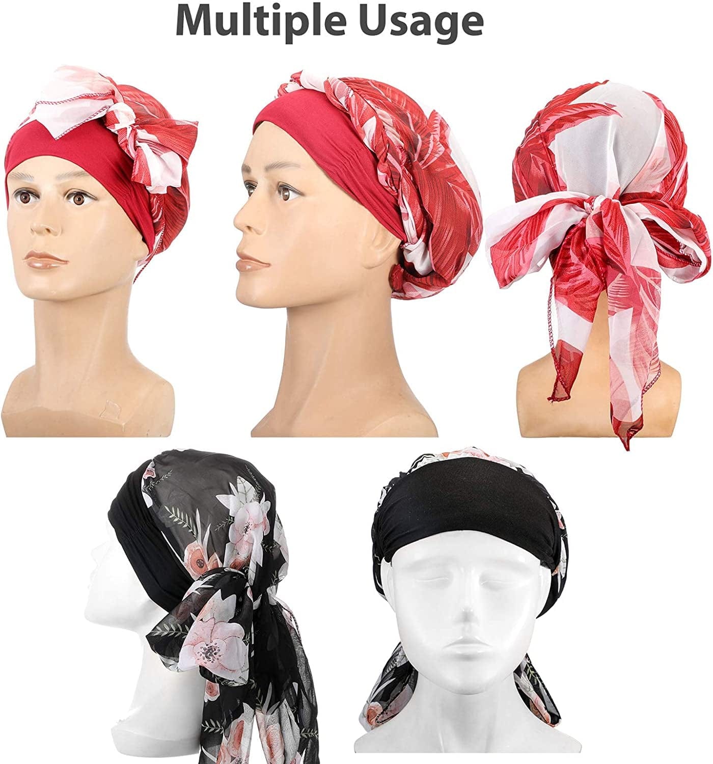 4 Pieces Headwear Turban Sleep Beanie Head Scarf Long Hair Head Turbans for Women Apparel & Accessories > Clothing Accessories > Headwear Syhood