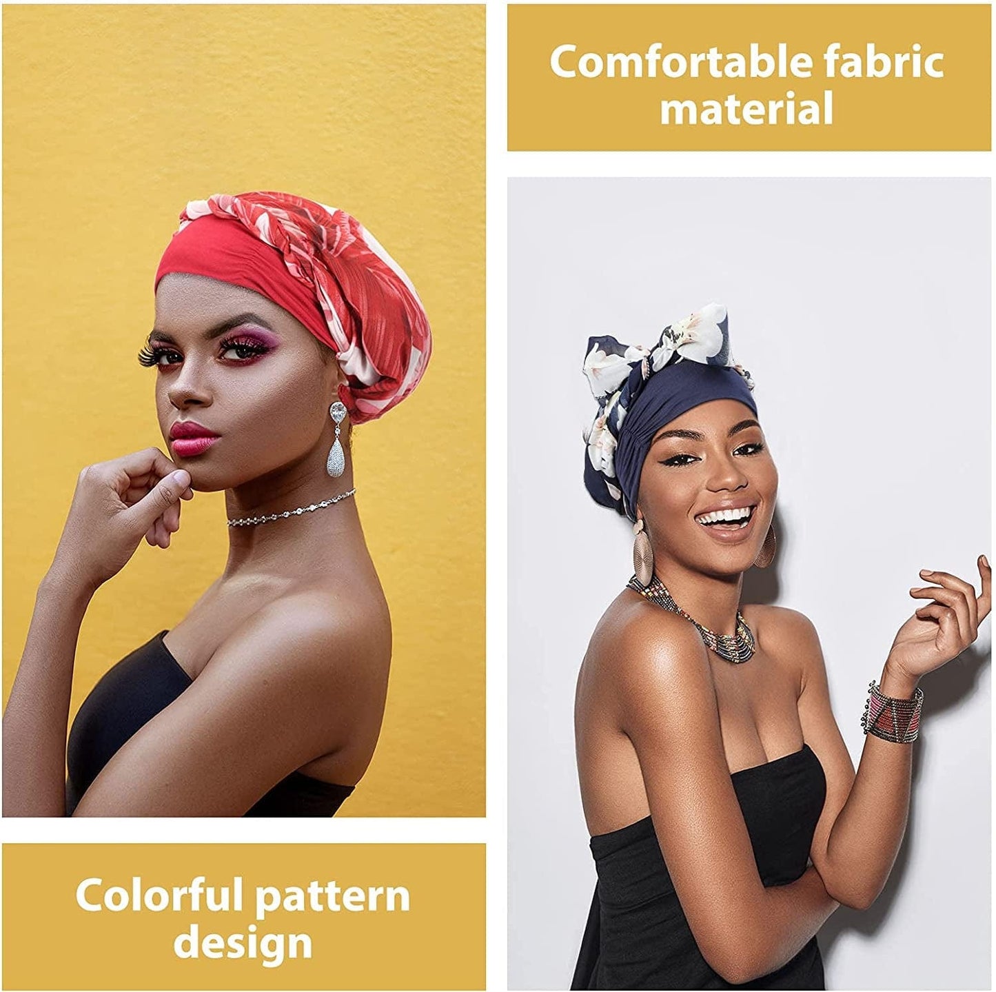 4 Pieces Headwear Turban Sleep Beanie Head Scarf Long Hair Head Turbans for Women Apparel & Accessories > Clothing Accessories > Headwear Syhood